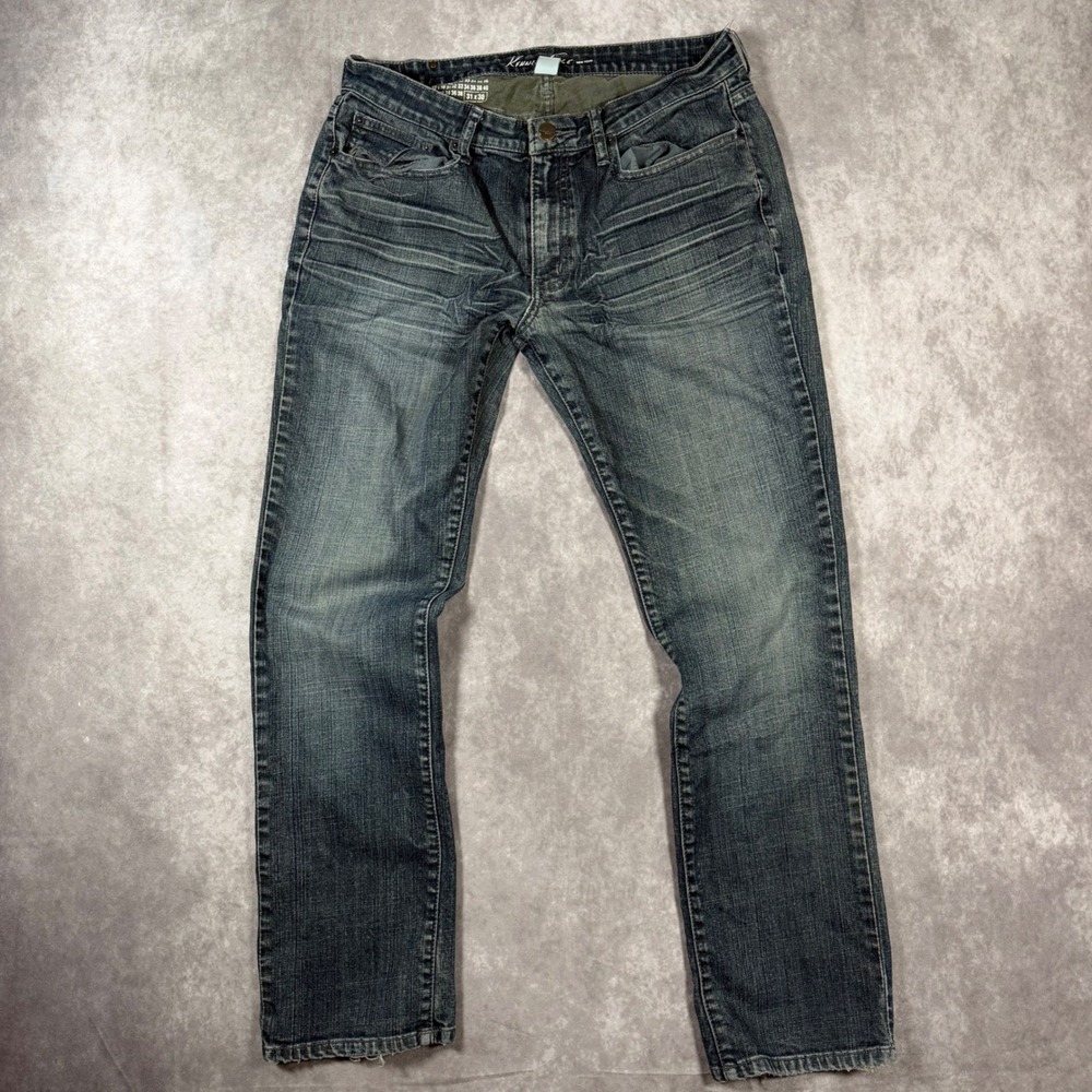 Kenneth Cole New York Mens 31x30 Medium Wash Whiskered Straight Leg Jeans